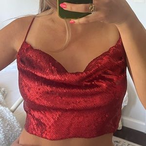 Zara Red Sequin Top